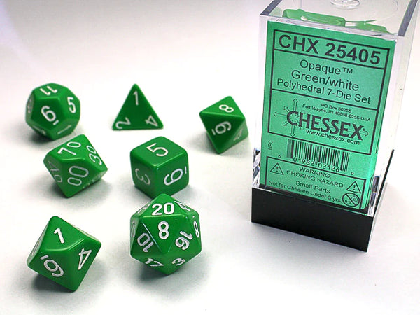 Dice - Chessex - Polyhedral Set (7 ct.) - 16mm - Opaque - Green/White