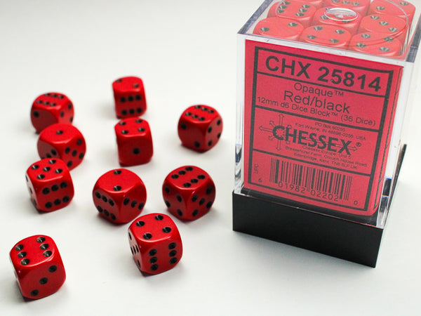 Dice - Chessex - D6 Set (36 ct.) - 12mm - Opaque - Red/Black