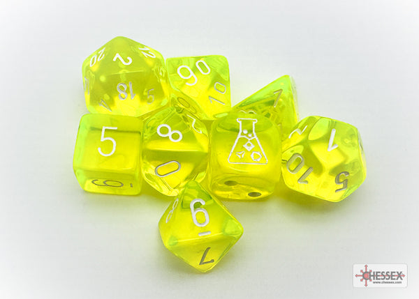 Dice - Chessex - Polyhedral Set (8 ct.) - 16mm - Lab Dice - Translucent - Neon Yellow/White