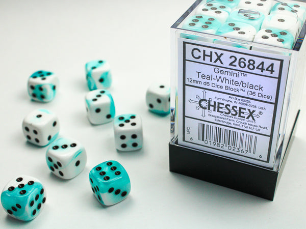Dice - Chessex - D6 Set (36 ct.) - 12mm - Gemini - White Teal/Black