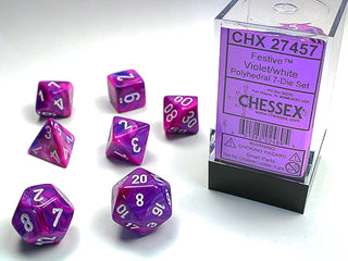 Dice - Chessex - Polyhedral Set (7 ct.) - 16mm - Festive - Violet/White