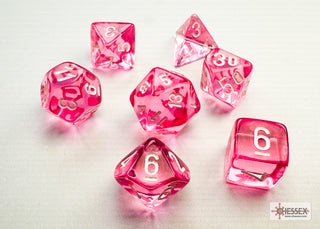 Dice - Chessex - Mini-Polyhedral Set (7 ct.) - Translucent - Pink/White