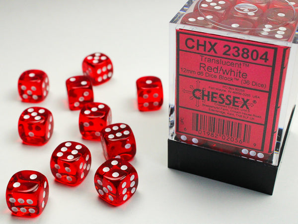 Dice - Chessex - D6 Set (36 ct.) - 12mm - Translucent - Red/White