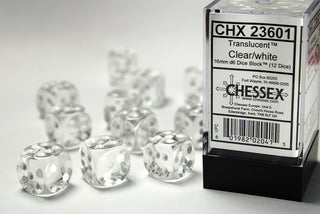 Dice - Chessex - D6 Set (12 ct.) - 16mm - Translucent - Clear/White