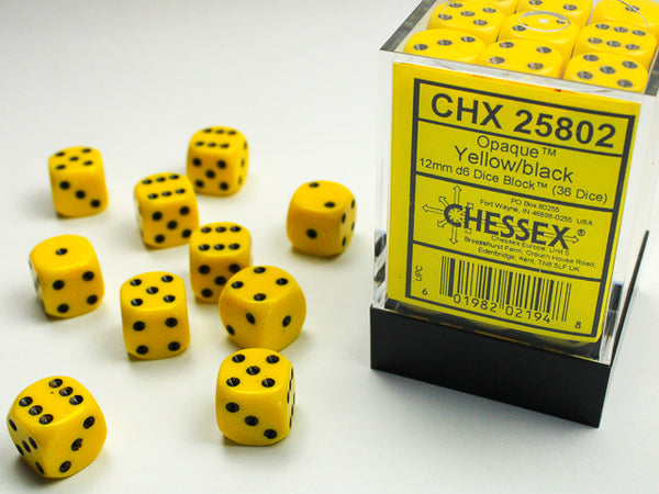 Dice - Chessex - D6 Set (36 ct.) - 12mm - Opaque - Yellow/Black