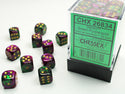 Dice - Chessex - D6 Set (36 ct.) - 12mm - Gemini - Green Purple Gold/Black