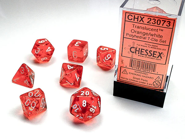 Dice - Chessex - Polyhedral Set (7 ct.) - 16mm - Translucent - Orange/White