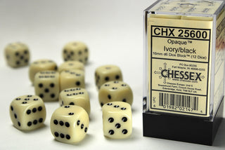 Dice - Chessex - D6 Set (12 ct.) - 16mm - Opaque - Ivory/Black