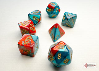 Dice - Chessex - Mini-Polyhedral Set (7 ct.) - Gemini - Red-Teal/Gold