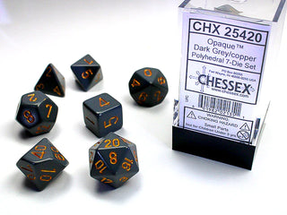 Dice - Chessex - Polyhedral Set (7 ct.) - 16mm - Opaque - Dark Grey/Copper