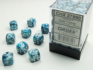 Dice - Chessex - D6 Set (36 ct.) - 12mm - Lustrous - Slate/White