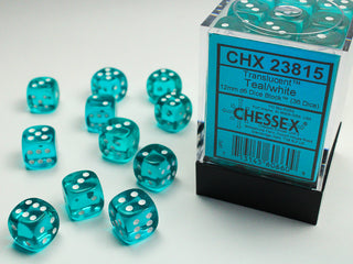 Dice - Chessex - D6 Set (36 ct.) - 12mm - Translucent - Teal/White
