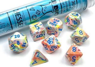 Dice - Chessex - Polyhedral Set (8 ct.) - 16mm - Lab Dice - Festive - Kaleidoscope/Blue