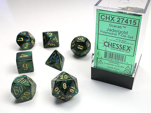Dice - Chessex - Polyhedral Set (7 ct.) - 16mm - Scarab - Jade/Gold
