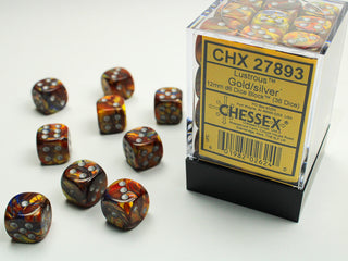 Dice - Chessex - D6 Set (36 ct.) - 12mm - Lustrous - Gold/Silver/Black