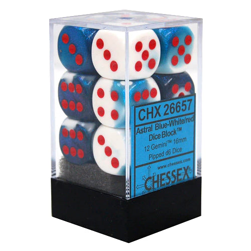 Dice - Chessex - D6 Set (12 ct.) - 16mm - Gemini - Astral Blue/White/Red