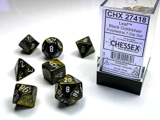 Dice - Chessex - Polyhedral Set (7 ct.) - 16mm - Leaf - Black/Gold/Silver