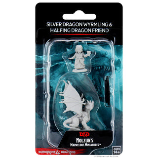 D&D - Nolzur's Marvelous Unpainted Miniatures - Silver Dragon Wyrmling & Halfing Dragon Friend