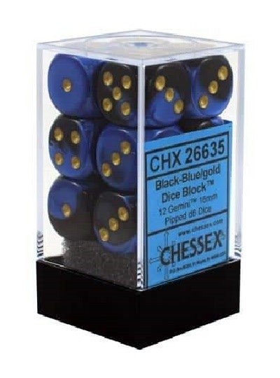 Dice - Chessex - D6 Set (12 ct.) - 16mm - Gemini - Black Blue Gold/Black