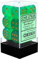 Dice - Chessex - D6 Set (12 ct.) - 16mm - Borealis - Light Green/Gold