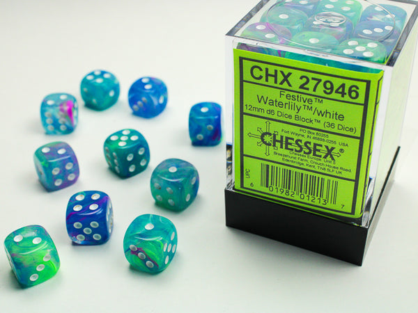 Dice - Chessex - D6 Set (36 ct.) - 12mm - Festive - Waterlily/White