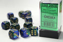 Dice - Chessex - D6 Set (12 ct.) - 16mm - Gemini - Blue Green Gold/Black