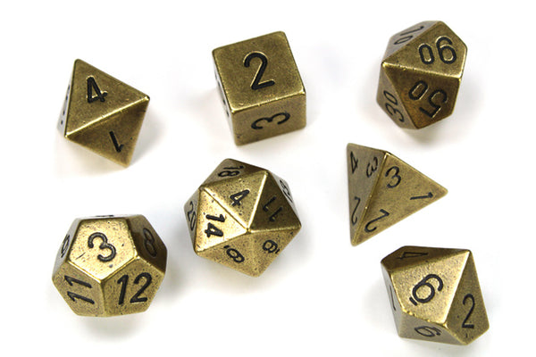 Dice - Chessex - Polyhedral Set (7 ct.) - 16mm - Solid Metal - Old Brass
