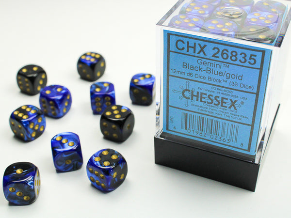 Dice - Chessex - D6 Set (36 ct.) - 12mm - Gemini - Black Blue Gold/Black