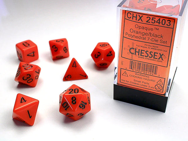 Dice - Chessex - Polyhedral Set (7 ct.) - 16mm - Opaque - Orange/Black