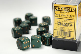 Dice - Chessex - D6 Set (12 ct.) - 16mm - Opaque - Dusty Green/Copper