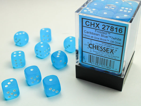 Dice - Chessex - D6 Set (36 ct.) - 12mm - Frosted - Caribbean Blue/White
