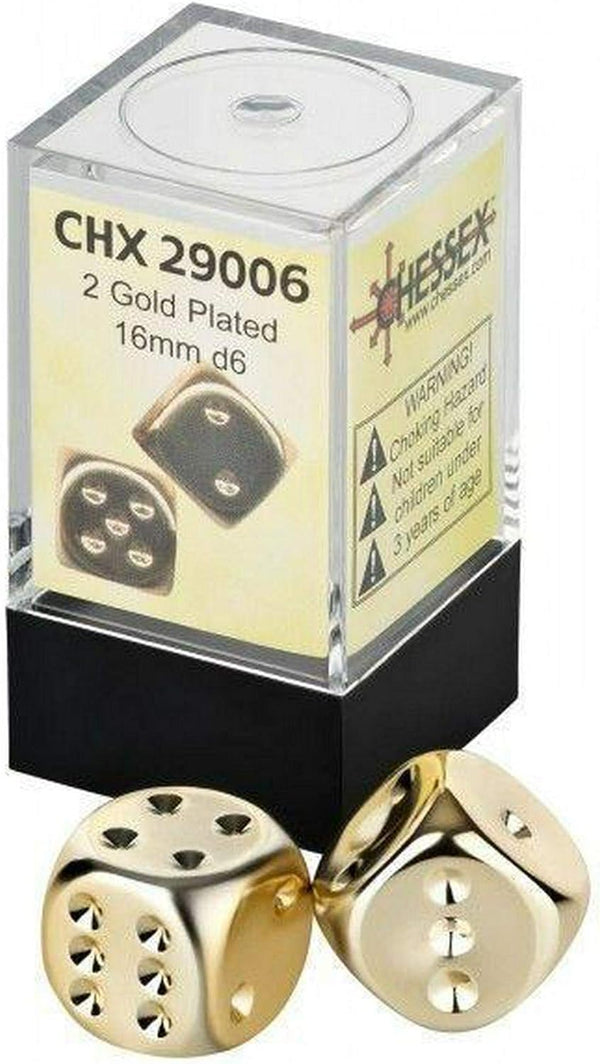 Dice - Chessex - D6 Set (2 ct.) - 16mm - Metallic Plated Gold