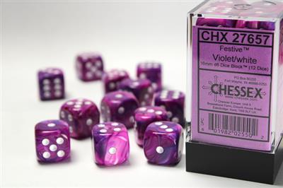 Dice - Chessex - D6 Set (12 ct.) - 16mm - Festive - Violet/White