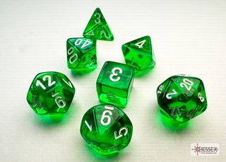 Dice - Chessex - Mini-Polyhedral Set (7 ct.) - Translucent - Green/White