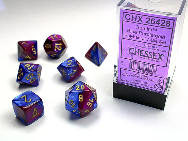 Dice - Chessex - Polyhedral Set (7 ct.) - 16mm - Gemini - Blue Purple/Gold