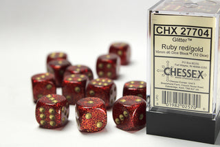 Dice - Chessex - D6 Set (12 ct.) - 16mm - Glitter - Ruby/Gold