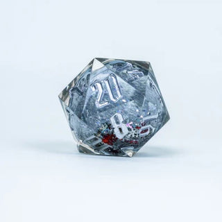 Dice - Sirius - 20-Sided (1 ct.) - 54mm - Snow Globe - Silver Glitter, Red/Green Snowflakes