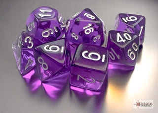 Dice - Chessex - Mini-Polyhedral Set (7 ct.) - Translucent - Purple/White