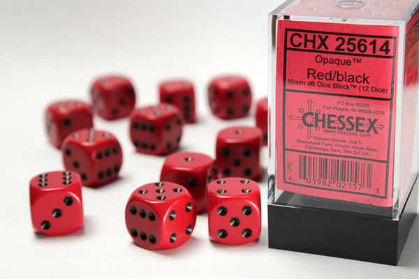 Dice - Chessex - D6 Set (12 ct.) - 16mm - Opaque - Red/Black