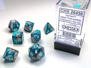 Dice - Chessex - Polyhedral Set (7 ct.) - 16mm - Gemini - Steel Teal/White