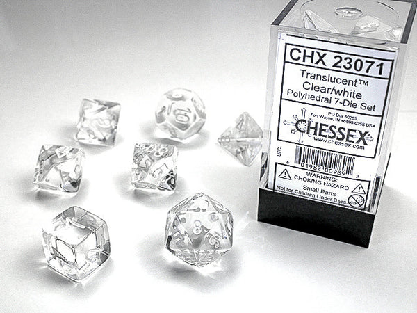 Dice - Chessex - Polyhedral Set (7 ct.) - 16mm - Translucent - Clear/White