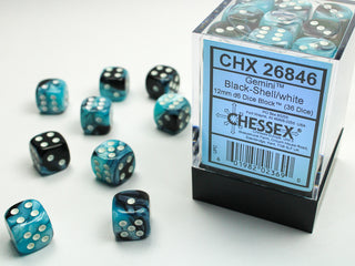 Dice - Chessex - D6 Set (36 ct.) - 12mm - Gemini - Black Shell/White