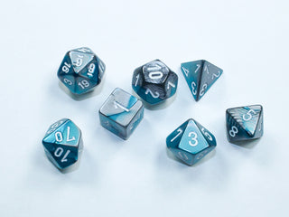 Dice - Chessex - Mini-Polyhedral Set (7 ct.) - Gemini - Steel/Teal/White