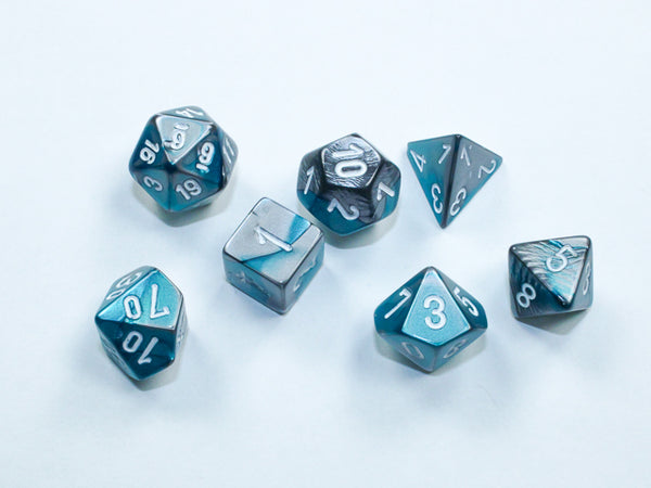 Dice - Chessex - Mini-Polyhedral Set (7 ct.) - Gemini - Steel/Teal/White