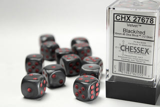 Dice - Chessex - D6 Set (12 ct.) - 16mm - Velvet - Black/Red/Black