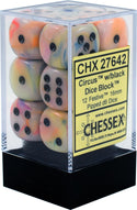 Dice - Chessex - D6 Set (12 ct.) - 16mm - Festive - Circus/Black
