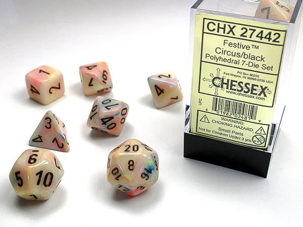 Dice - Chessex - Polyhedral Set (7 ct.) - 16mm - Festive - Circus/Black