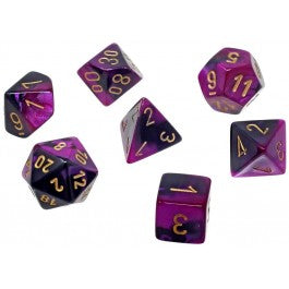 Dice - Chessex - Mini-Polyhedral Set (7 ct.) - Gemini - Black/Purple/Gold