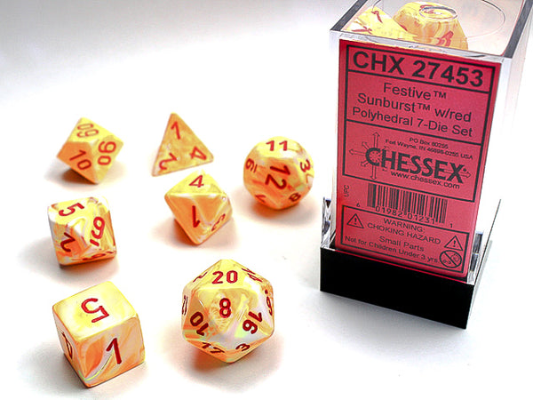 Dice - Chessex - Polyhedral Set (7 ct.) - 16mm - Festive - Sunburst/Red