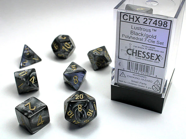 Dice - Chessex - Polyhedral Set (7 ct.) - 16mm - Lustrous - Black/Gold